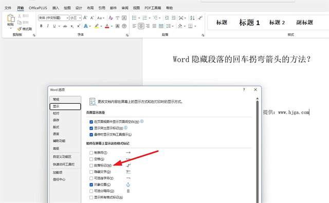 Word隐藏段落的回车拐弯箭头的方法？